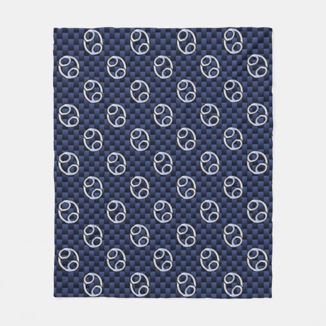 Silver Cancer Zodiac Symbol Navy Carbon Fibre Fleecedecke (Vorderseite)
