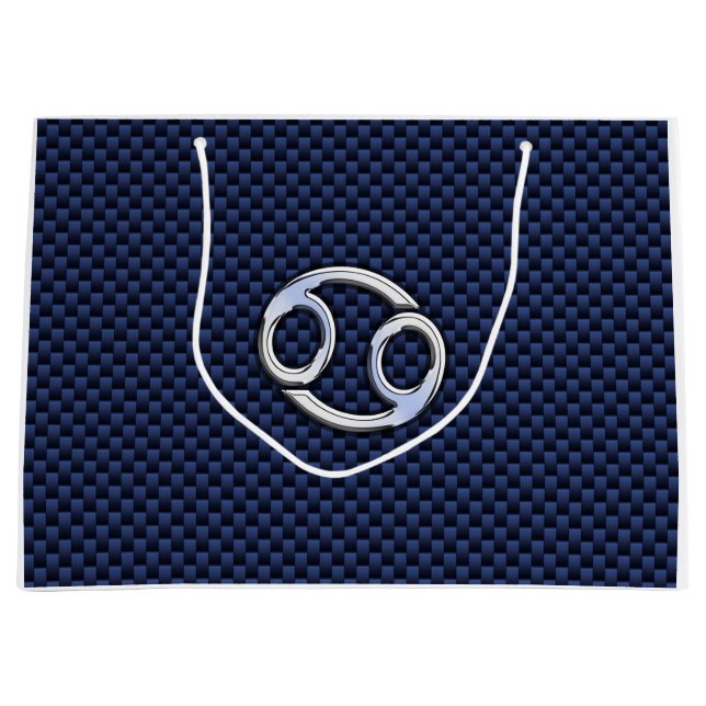 Silver Cancer Zodiac Symbol Navy Carbon Fibre Große Geschenktüte (Vorderseite)