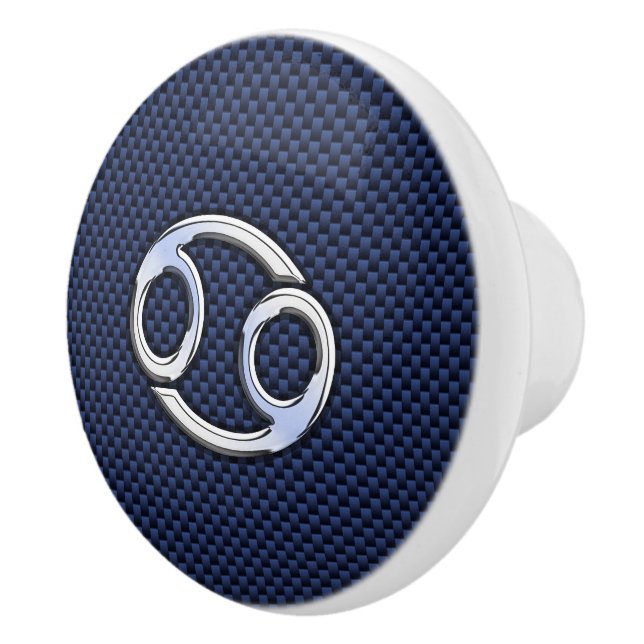 Silver Cancer Zodiac Symbol Navy Carbon Fibre Keramikknauf (Rechts)