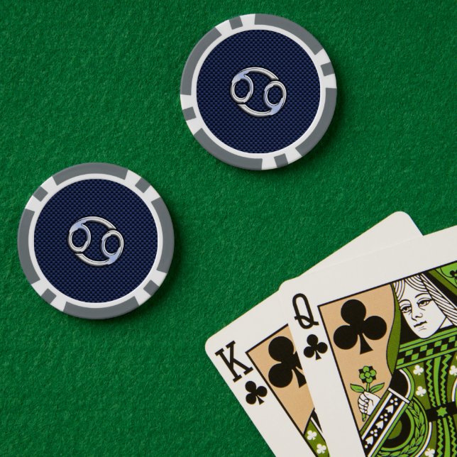 Silver Cancer Zodiac Symbol Navy Carbon Fibre Pokerchips (Pokertisch (doppelt))