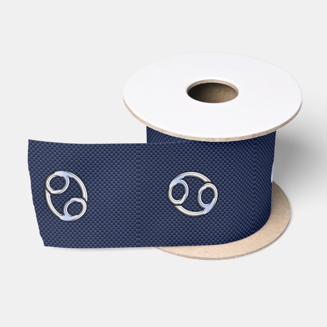Silver Cancer Zodiac Symbol Navy Carbon Fibre Satinband (Spule)