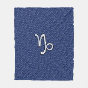 Silver Capricorn Zodiac Symbol Blue Camouflage Fleecedecke