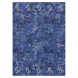 Silver Capricorn Zodiac Symbol Blue Camouflage Tischdecke