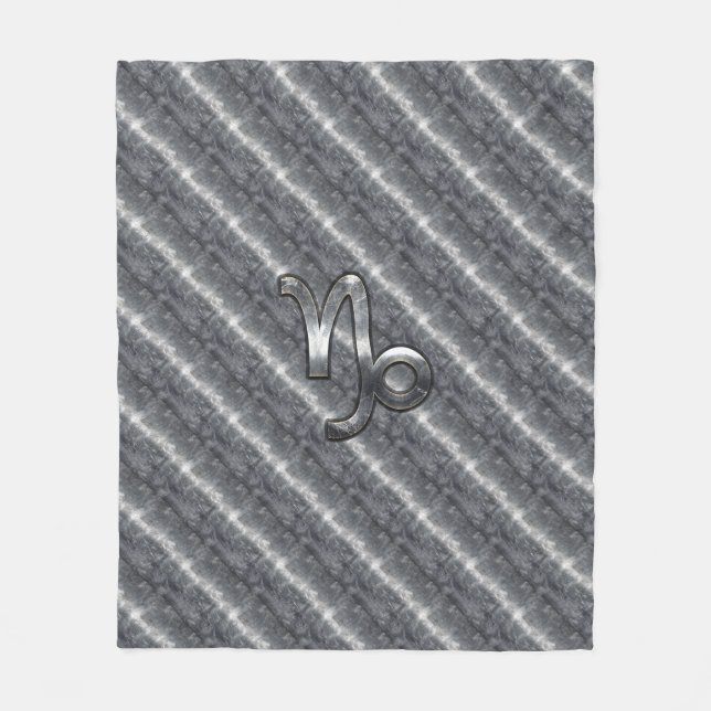 Silver Capricorn Zodiac Symbol Steel Style Fleecedecke (Vorderseite)