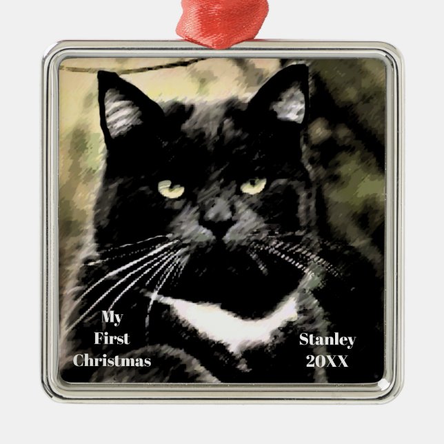 Silver Cat My First Christmas Foto Ornamente (Vorne)