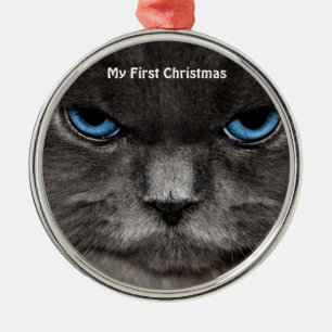 Silver Cat My First Christmas Foto Ornamente