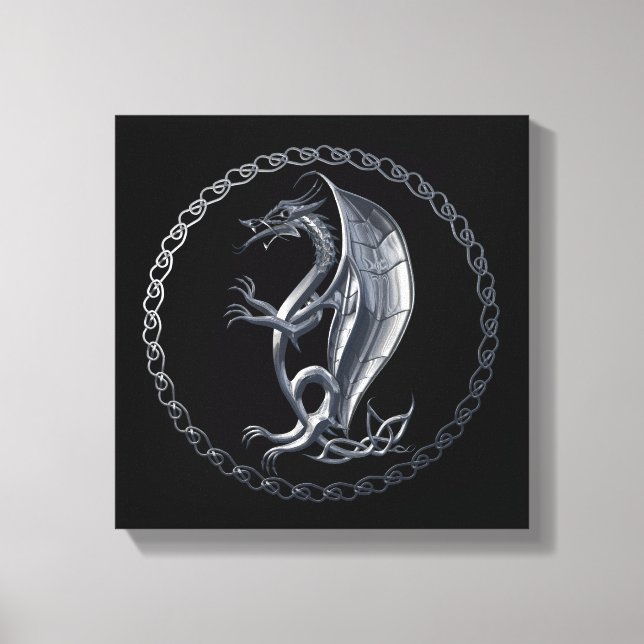 Silver Celtic Dragon Leinwanddruck (Vorderseite)