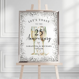 Silver Champagne 25. Hochzeitstag Willkommen Poster
