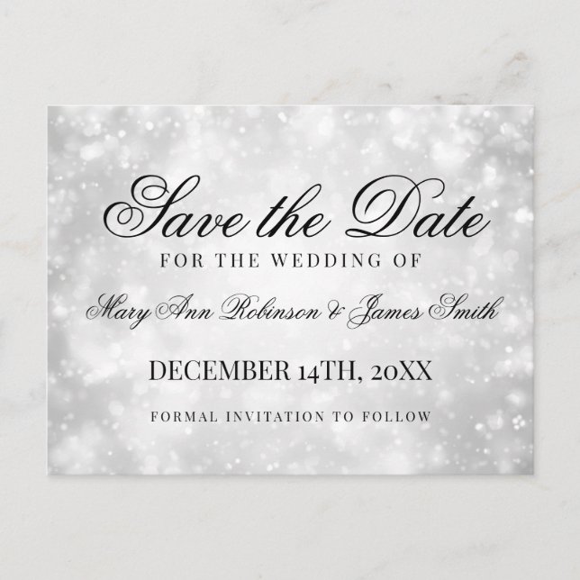 Silver Champagne Bokeh Elegant Save the Date Ankündigungspostkarte (Vorderseite)