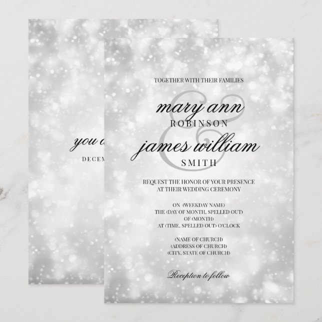 Silver Champagne Bokeh Elegant Wedding Einladung (Vorne/Hinten)