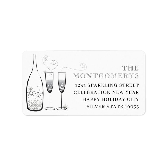 Silver Champagne Bubbly Cheers Stylish Address Adressaufkleber (Vorne)