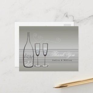 Silver Champagne Bubbly Stylish Wedding Danke Postkarte