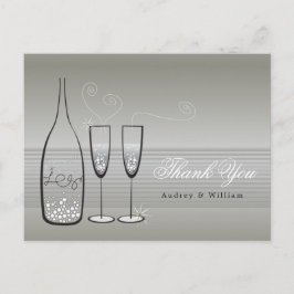 Silver Champagne Bubbly Stylish Wedding Danke Postkarte