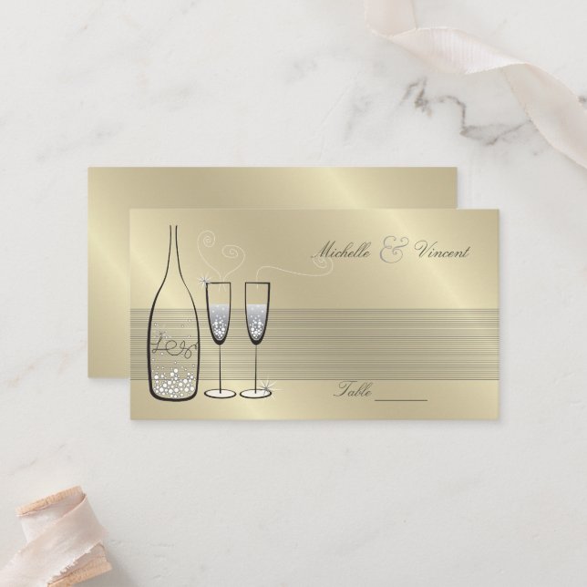 Silver Champagne Cheers Chic Wedding Jubiläum Platzkarte (Vorderseite/Rückseite Beispiel)