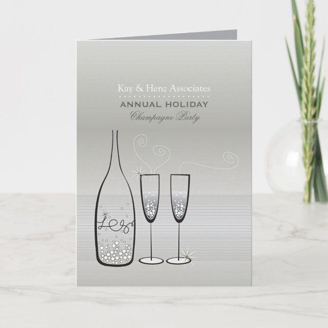 Silver Champagne New Year Elegante Holiday Party Einladung (Vorderseite)