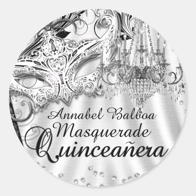 Silver Chandelier Masquerade Quinceanera Sticker (Vorderseite)