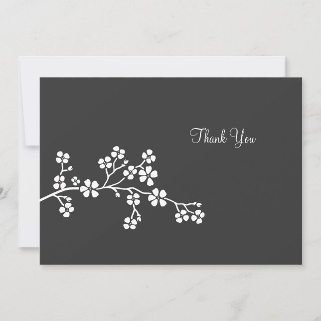 Silver Cherry Blossom Flachbild-Karte Vielen Dank Einladung (Vorderseite)