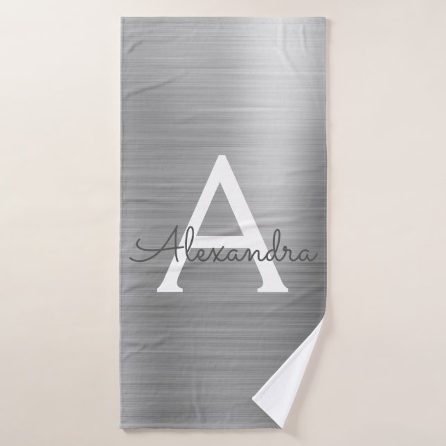 Silver Chic Glam Metallic Monogram Badehandtuch (Badehandtuch)
