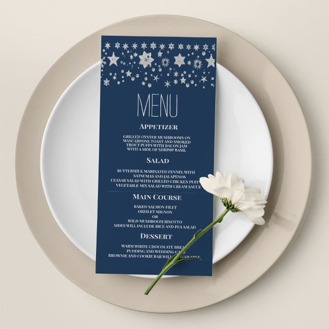 Silver Chirstmas fée lumière hiver Mariage Menu (Silver Chirstmas fairy light winter Wedding Menu)
