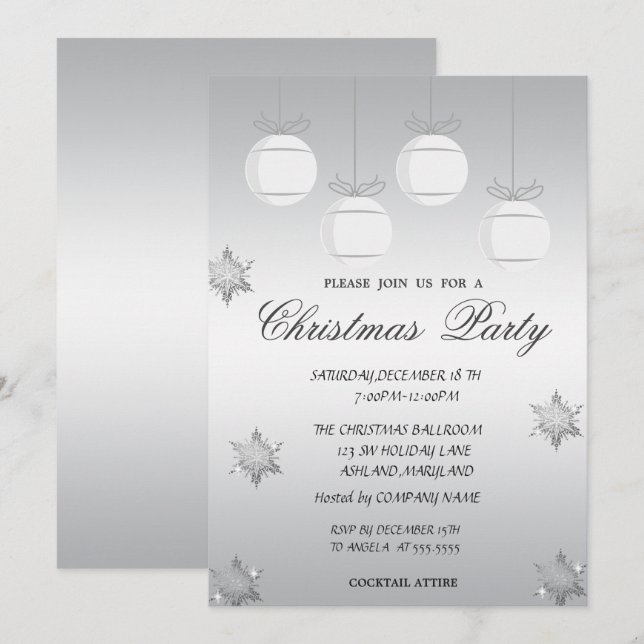 Silver Christmas Ball Corporate Weihnachtsfest Par Einladung (Vorne/Hinten)
