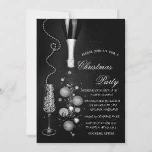 Silver Christmas Balls Champagne Company Party Einladung