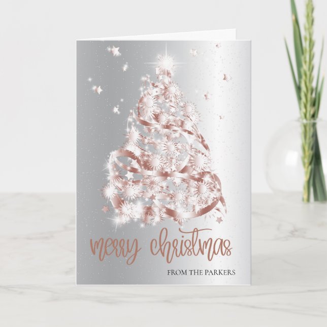 Silver Christmas Cards | Elegant Sparkle Tree Feiertagskarte (Vorderseite)