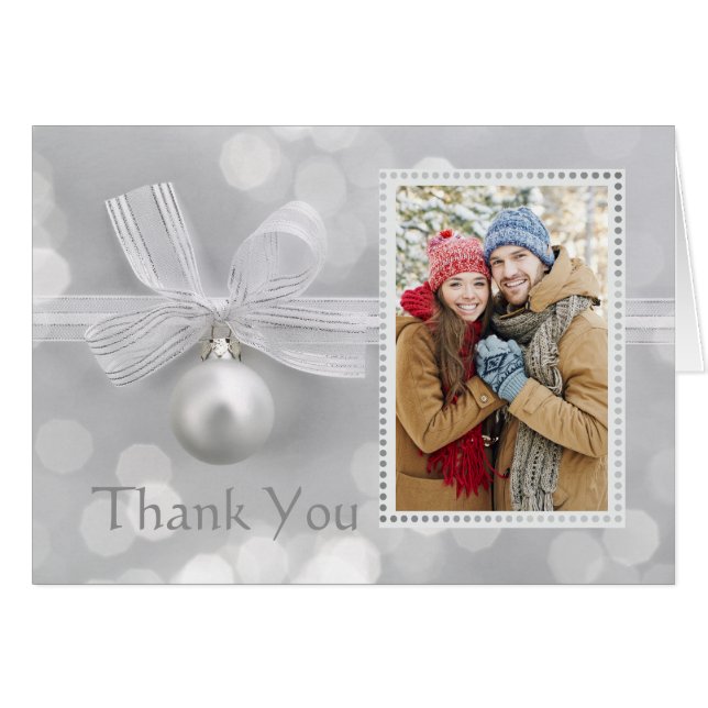 Silver Christmas Foto Wedding Danke (Vorderseite (Horizontal))