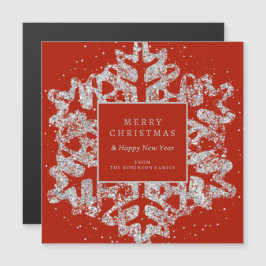 Silver Christmas Glitzer Snowflake Corporate Red Magnetkarte