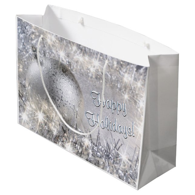 Silver Christmas Große Geschenktasche Große Geschenktüte (Rückseite Schrägansicht)