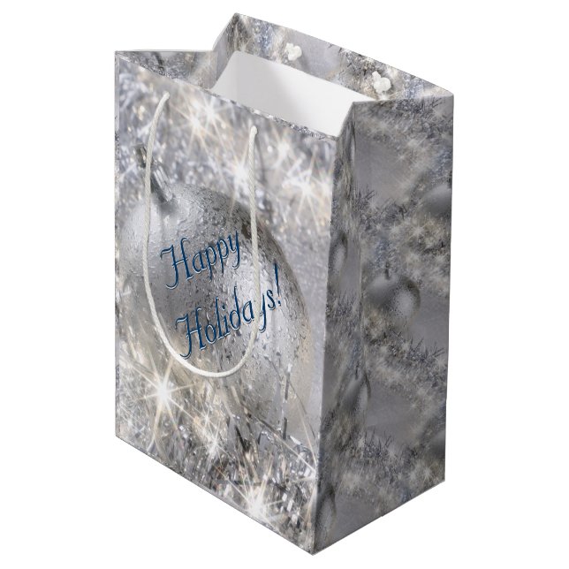 Silver Christmas Medium Geschenktasche Mittlere Geschenktüte (Rückseite Schrägansicht)