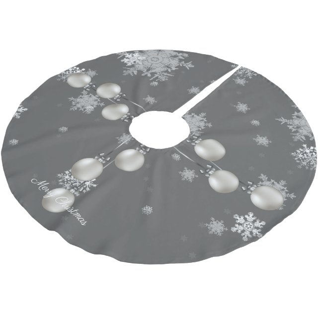 Silver Christmas Ornaments Tree Skirt Polyester Weihnachtsbaumdecke (Schrägansicht)