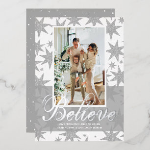 Silver Christmas Photo Believe Foil Carte de vacan