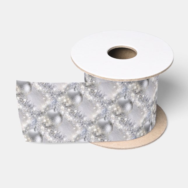 Silver Christmas Satin Ribbon 3" Breite Satinband (Spule)