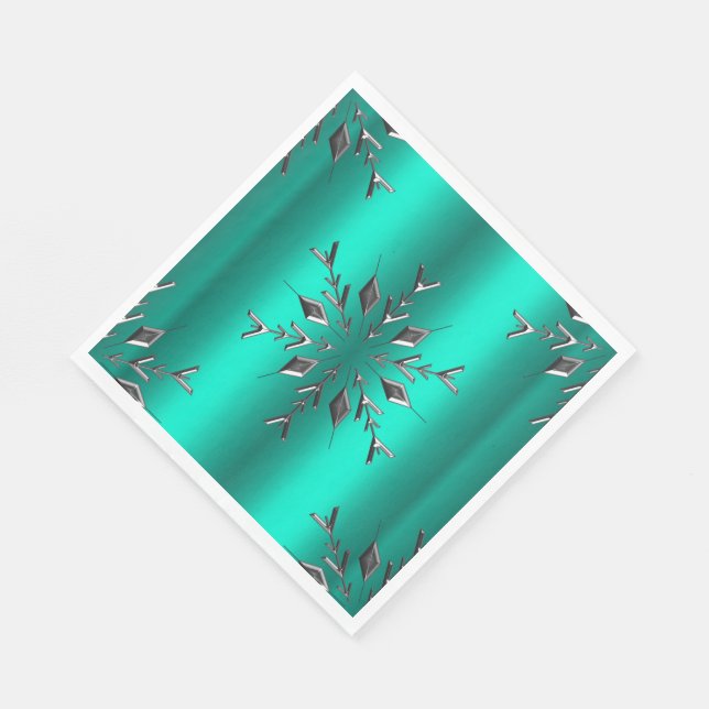 Silver Christmas Star auf Aquamarin Serviette (Ecke)