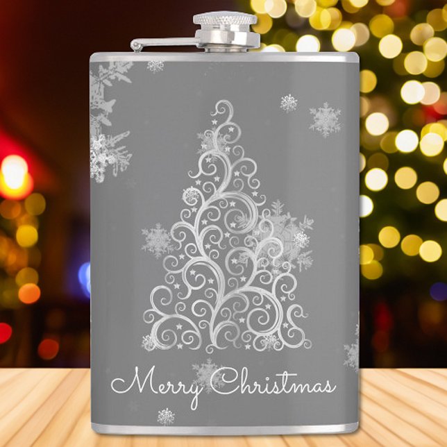 Silver Christmas Tree and Snowflakes Flask Flachmann (Silver Christmas Tree and Snowflakes Flask)