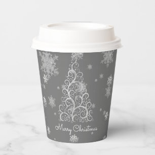 Silver Christmas Tree and Snowflakes Paper Cup Pappbecher