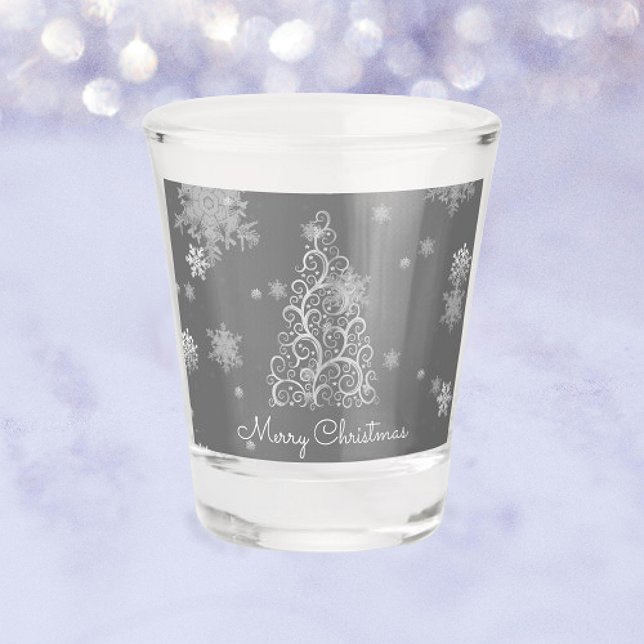 Silver Christmas Tree and Snowflakes Shot glass Schnapsglas (Silver Christmas Tree and Snowflakes Shot Glass)