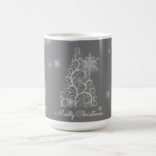 Silver Christmas Tree and Snowflakes Tasse
