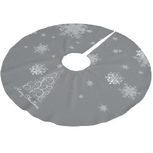 Silver Christmas Tree and Snowflakes Tree Skirt Polyester Weihnachtsbaumdecke