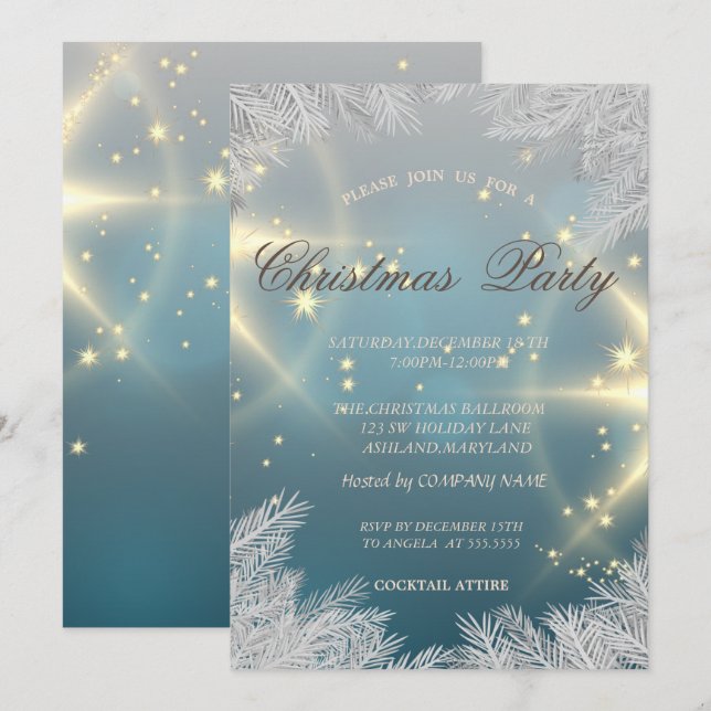 Silver Christmas Tree Branches, Corporate Party, Einladung (Vorne/Hinten)