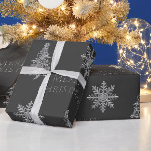 Silver Christmas Tree Snowflake on Charcoal Gray Geschenkpapier