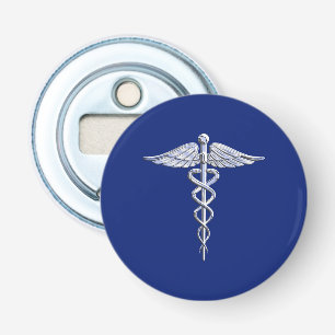 Silver Chrome Caduceus Medical Symbol auf Navy Blu Flaschenöffner