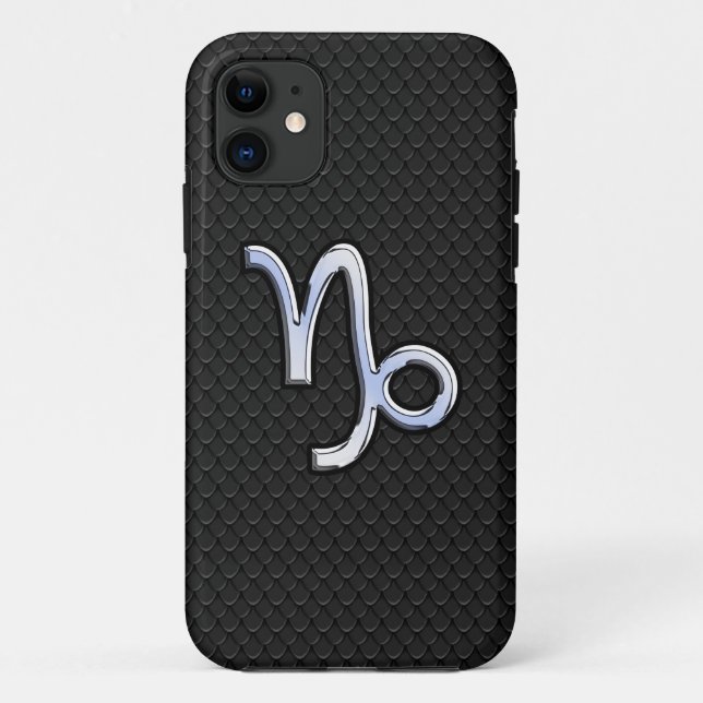 Silver Chrome Capricorn Zodiac Symbol Case-Mate iPhone Hülle (Rückseite)