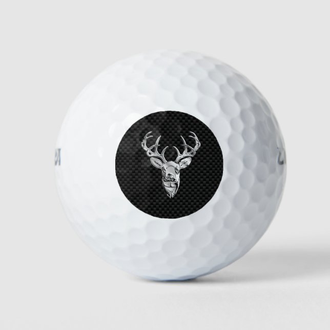 Silver Chrome Deer on Carbon Fibre Style Print Golfball (Vorderseite)