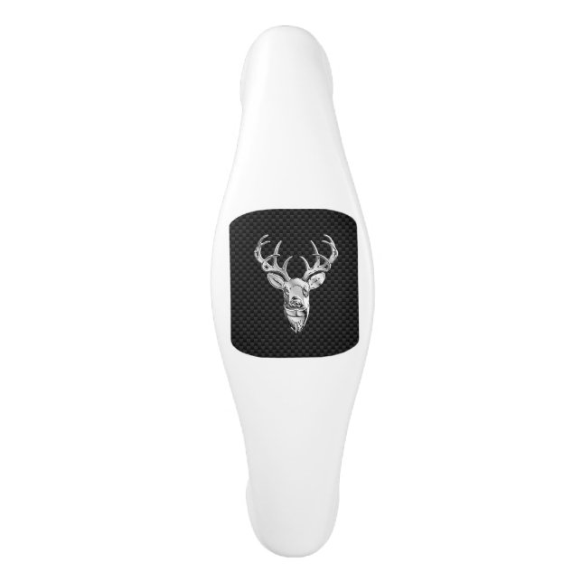 Silver Chrome Deer on Carbon Fibre Style Print Keramik Schrankknauf (Vorderseite)