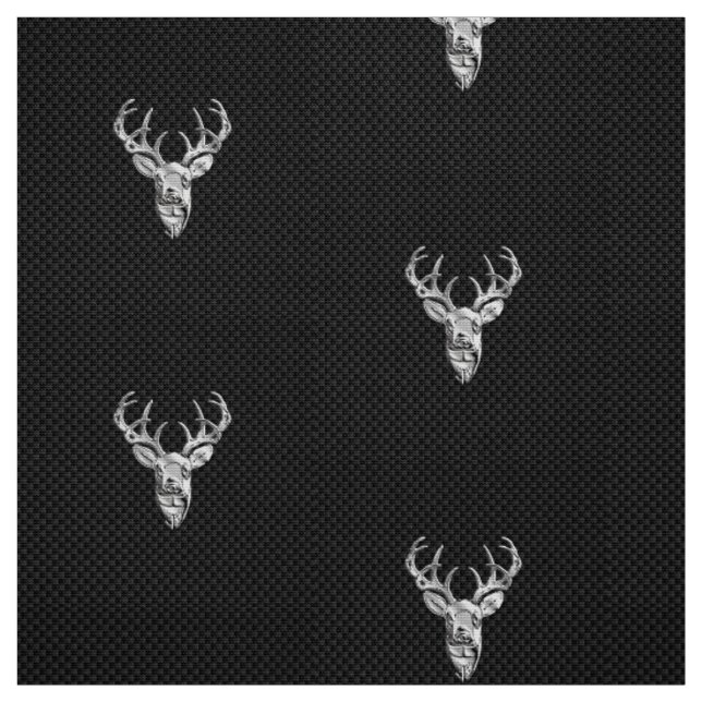 Silver Chrome Deer on Carbon Fibre Style Print Stoff (Muster)