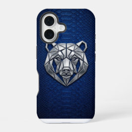 Silver Chrome Geometric Bear Blue Python iPhone 16 Hülle