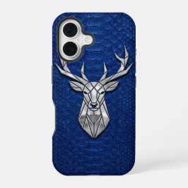 Silver Chrome Geometric Deer Blue Python iPhone 16 Hülle