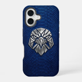 Silver Chrome Geometric Eagle Head Blue Python iPhone 16 Hülle