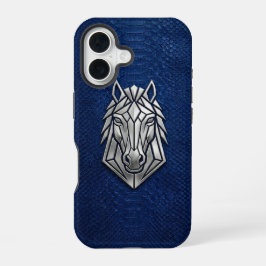 Silver Chrome Geometric Horse Blue Python iPhone 16 Hülle